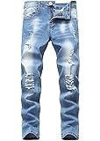 Boy's Skinny Fit Elastic Waist Ripped Distressed Stretch Fashion Washed Denim Jeans Pants,Light Blue,6