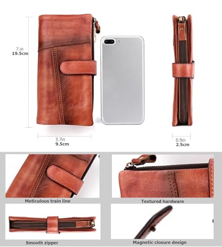 Vintage Genuine Leather Long Wallet Men Women Credit Card Holder Purse Zipper Business Moible Phone Wallet,A3