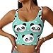 Women Girls Summer U-Shaped Back Sports Bras Elastic for Kawaii Panda Face Polka Dot Teal Mint Green Athletic Tops with Pads Quick Dry Sportswear for Workout Training