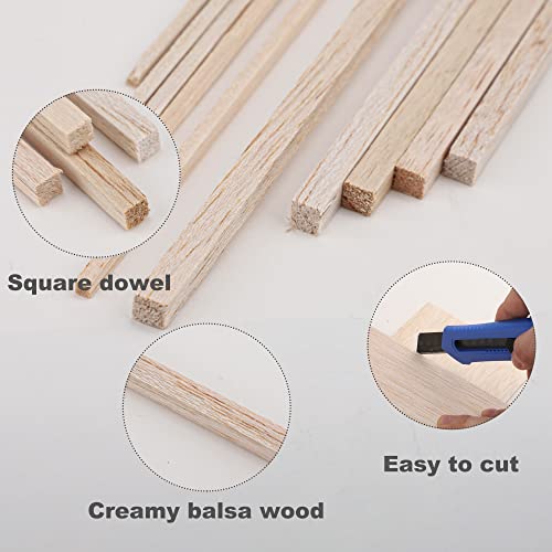 150 Pieces Balsa Wood Sticks Hardwood Square Wooden Craft Dowel Rods Unfinished Balsa Wood Sheets 12" Thin Wooden Strips 1/4 Inch 1/8 Inch for Crafts DIY Projects Models Making Supplies