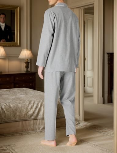 JSTEX Fannel Pajamas for Men 100% Cotton Pajama Set Long Sleeve Button Down Men's Sleepwear Soft Mens Pjs Set4