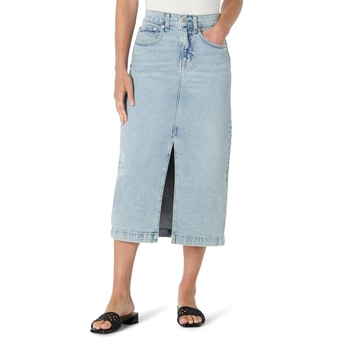 Amazon Essentials Women's Low Stretch Regular-Fit High-Rise Long Jean Skirt, Iced Light Wash, 8