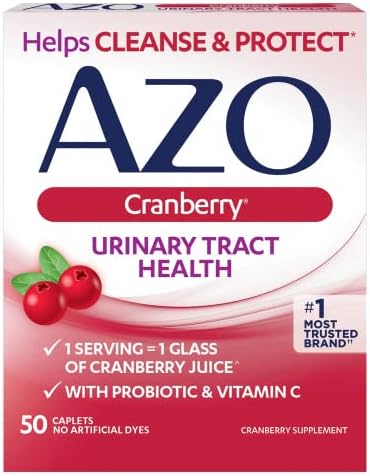 AZO Cranberry Urinary Tract Health Supplement, 1 Serving = 1 Glass of Cranberry Juice, Sugar Free Cranberry Pills, 50 Count