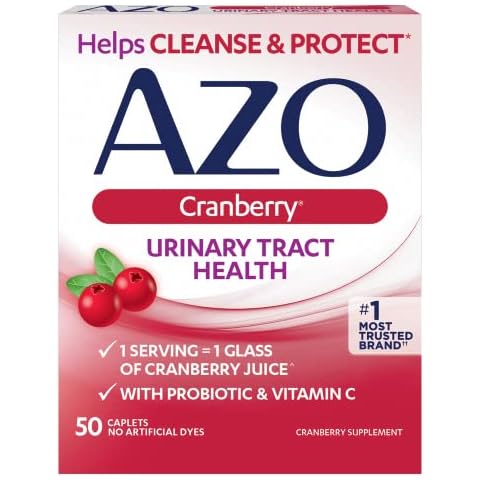 AZO Cranberry Urinary Tract Health Supplement, 1 Serving = 1 Glass of Cranberry Juice, Sugar Free Cranberry Pills, 50 Count Cover