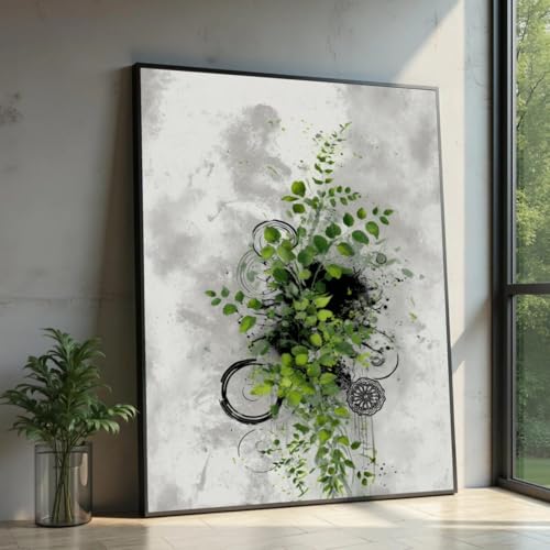 Toile abstraite de feuilles vertes 30x40 cm tableau botanique moderne avec cadre