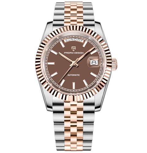Pagani Design - Reloj automático de lujo para hombre, esfera de zafiro DD36, cristal con revestimiento AR, función de día y fecha, resistente al agua de 10 bar y movimiento ST16, Marrón 1752, Sports Pagani Design - Reloj automático de lujo para hombre, esfera de zafiro DD36, cristal con revestimiento AR, función de día y fecha, resistente al agua de 10 bar y movimiento ST16, Marrón 1752, Sports