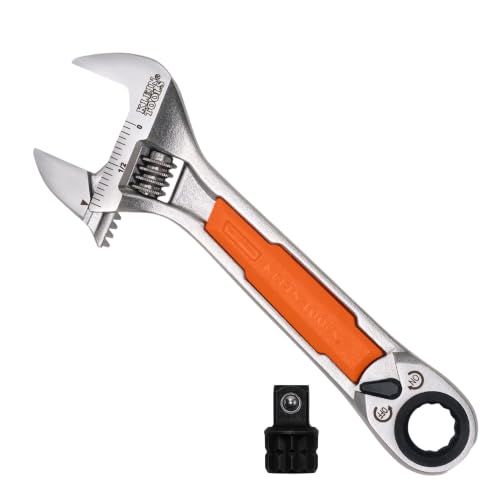 KLEIN TOOLS 5076RT 6-Inch Adjustable Wrench with Pass-Through Ratchet, KNECT (S) SAE, Impact Driver Adapter, 90-Tooth Ratchet