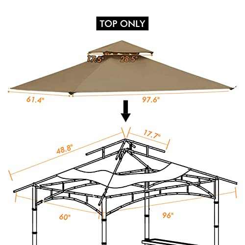 Tanxianzhe 5FT x 8FT Grill Gazebo Shelter Replacement Canopy Cover Double Tiered BBQ Roof Top ONLY FIT for Gazebo Model L-GG001PST-F (Khaki) - Thumbnail 2