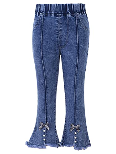 Aislor Little Big Girls Embroidery Denim Flared Trousers Skinny Denim Leggings Pants Elastic Waist Jeans Bell Bottoms