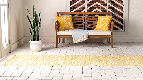 Rugs.com Chindi Cotton Collection Rug – 6 Ft Runner Yellow Flatweave Rug Perfect For Hallways, Entryways #TOP3