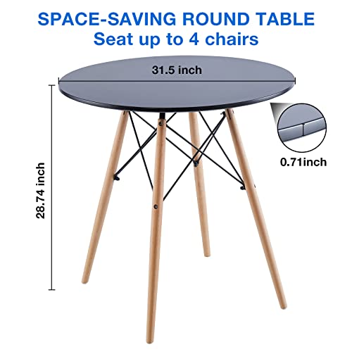 Fmd 31.5" Black Small Round Kitchen Dining Table, Mid-Century Modern Wood Leisure Coffee Table #TOP1