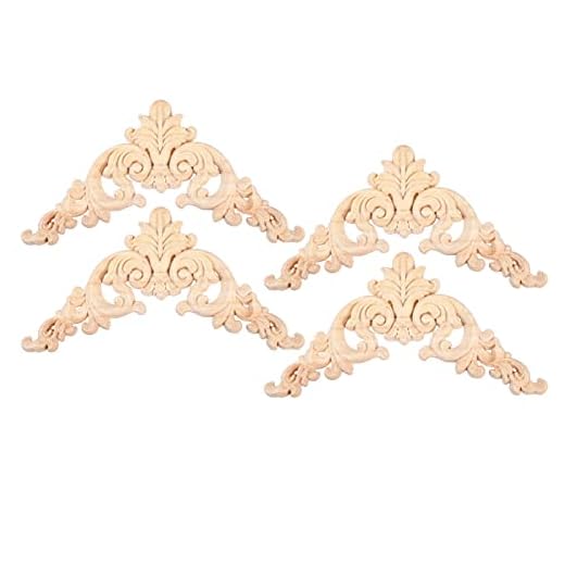 BESPORTBLE 4 st träsnidade Onlay Applique träsnideri blomma dekal omålad möbler hörnskydd för skåp dörr säng byrå väggskulpturer målning dekoration