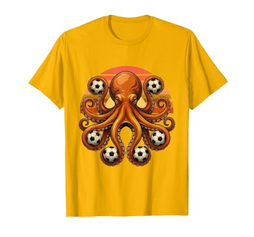 Octopus Soccer Juggler T-Shirt Men Small Golden Yellow