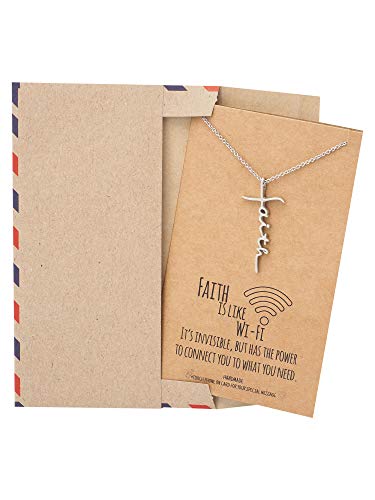quan jewelry WiFi Faith Charm, Religious Jewelry, Virtual Thanksgiving Gift Ideas, Inspirational Jewelry with Greeting Card (Silver Tone)
