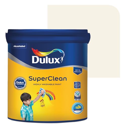 Image of Dulux SuperClean Interior Emulsion Paint For Walls | Soothing Sheen & Rich Finish | Washable & Easy To Clean | Water Based Durable Paint, White (20L, Polar Heights)