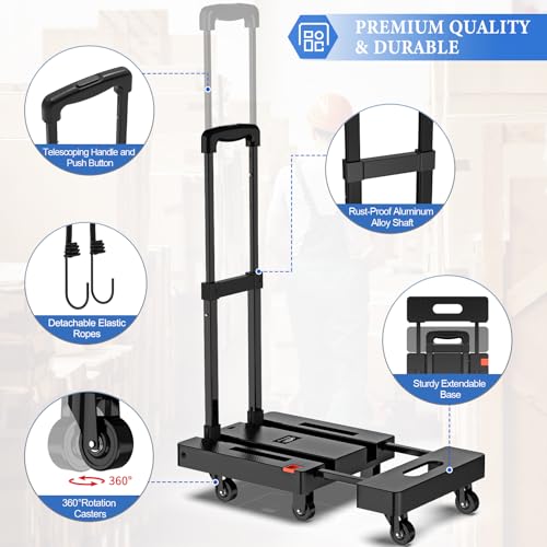 Soyo SOYHT002BK Folding Hand Truck, 500Lbs Heavy Duty Dolly, Portable 6 Wheels Collapsible Luggage Cart thumb #2