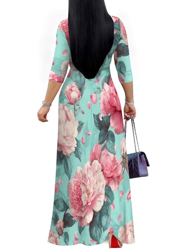 Image of SUZONANA Plus Size Dresses for Women Floral Print Maxi Dress Flowy 3 /4 Sleeve with Belt