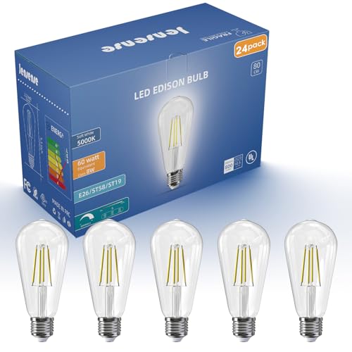 Image of Jensense Edison Bulbs E26 LED Bulb 60 Watt Equivalent, Vintage LED Light Bulbs CRI90+ ST19, Dimmable Clear Light Bulbs (5000K Daylight, 8watt-24 Pack)