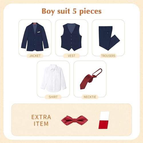 Image of Plavict Boys' Suits Slim Fit 5 Piece, Adjustable Waist, Boys Formal Set