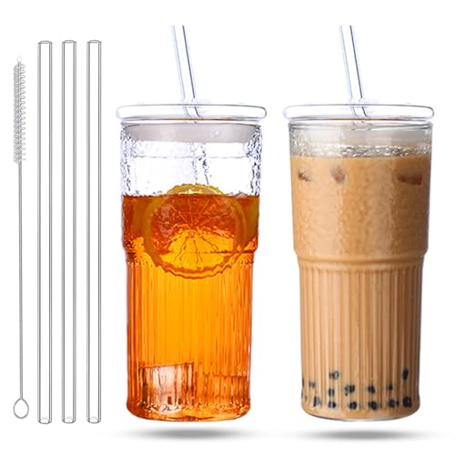 KISSKUNHENG Glasbecher mit Deckel und Strohhalm 2er-Set