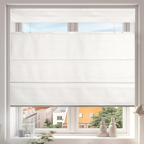 HOTSOON Top Down Bottom Up Roman Shades for Window,Cordless,Blackout Roman Window Shades,Custom Room Darkening Fabric Thermal Insulation Roman Blinds for Kitchens,Living Room Loft,White,Custom Size Cover