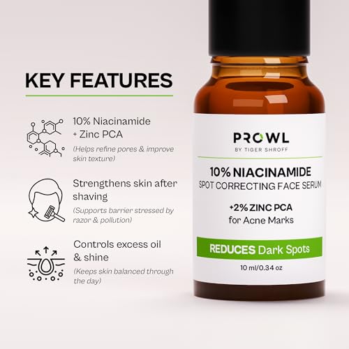 Image of PROWL by Tiger Shroff 10% Niacinamide Serum with 2% Zinc PCA for Oily & Acne Prone Skin | Reduces Dark Spots, Pigmentation & Controls Oil for Men | Face Care Serums for All Combination Skin | 10ml