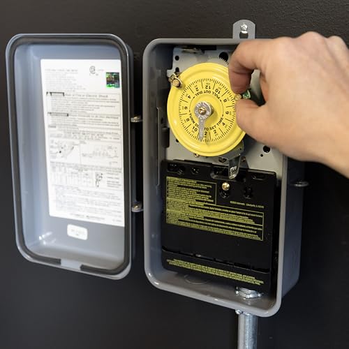 Image of Intermatic T101R 24-Hour Mechanical Timer Switch - 120V SPST, Type 3R Indoor /Outdoor Metal Enclosure, Heavy Duty, Manual Override, 40 Amp - Ideal for Lights, Pumps, Fans, and HVAC Systems