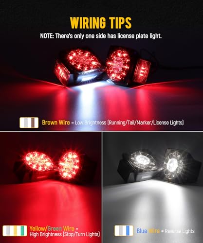 Image of Partsam 12V Submersible Square Led Trailer Lights, Red White LED Stop Turn Tail Reverse Backup License Side Marker Running Light Lamp for Trailers Under 80 inch, Truck, IP68, Black Clear Lens