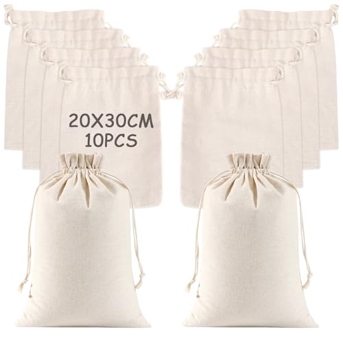 Sac Tissu Cordon,Petit Sac Toile de Jute,Sac Cadeau de Serrage,pour Mariage,Fête,Pochettes Tissu pour Bijoux,Bonbons (20x30cm)