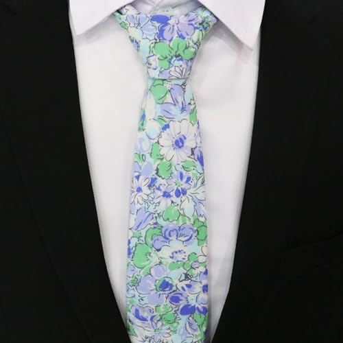 Image of Cotton Floral Ties for Men 2.76 inch Men's Skinny Tie Linen Flower Printed Neck Tie for Wedding Dating Party