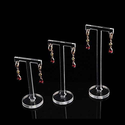 2020 YXWEI Acrílico Forma T exhibición de la joyería en Rack Pendiente Pendiente Titular Mostrando Soporte Puntales encimera escaparate 3pcs / Set (Color : Clear)