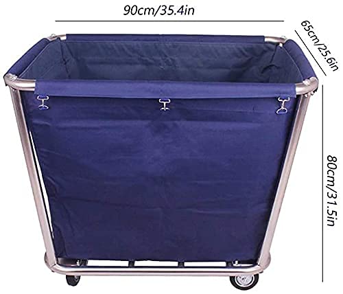 DFEDHF Kitchen Movable Trolleys Heavy Duty Hotel Laundry Sorter Basket Lobby Room Laundry Cart Trolley with Silent Wheels Detachable Bag and Stainless Steel Frame/Brown(Blue)