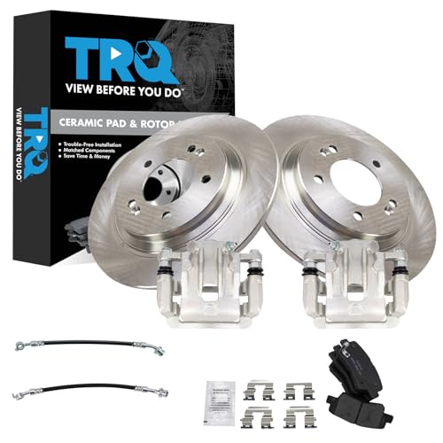 Image of TRQ Rear Brake Pad and Rotor Kit Ceramic Calipers Hoses Compatible with 2016-2017 Hyundai Azera 2015 Kia Optima