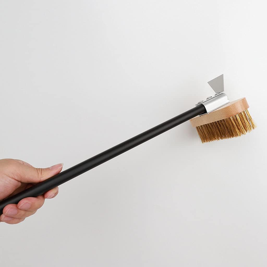 Pizza Oven Brush with Scraper Brass Bristles Pizza Brush for Ideal for Pizza Oven Peels, with Long Handle and Rotating