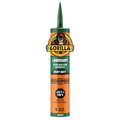 Gorilla Landscape Construction Adhesive, Heavy Duty Weatherproof Bond, Gray, 9 fl. oz. Cartridge