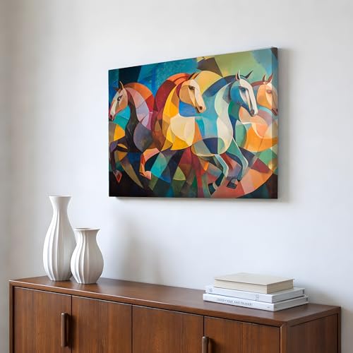 Image of Abstract Running Horses Vastu Stretched Canvas Painting For Living Room Vastu Horse Wall Art Painting Symbol of Energy, Progress & Harmony Wall Art for Home & Office, 12x16 Inch