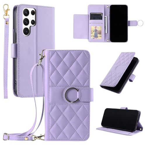 Étui pour Samsung S24 FE violet en cuir avec anneau et rabat magnétique