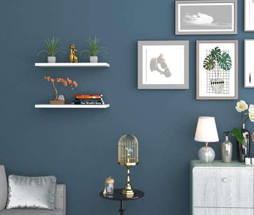 Image of Captiver Wooden Wall Mounted Display Shelf 2 Tier (12x30 CM,) Living Room Kitchen Storage Bedroom Showpiece Racks Study Designer Organiser (White)