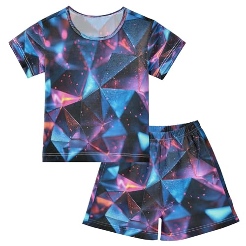 Pajama Sets Short Sleeve Abstract Structure Pattern Soft Cotton Summer Sleepwear 2 Piece PJS Size 5-14T