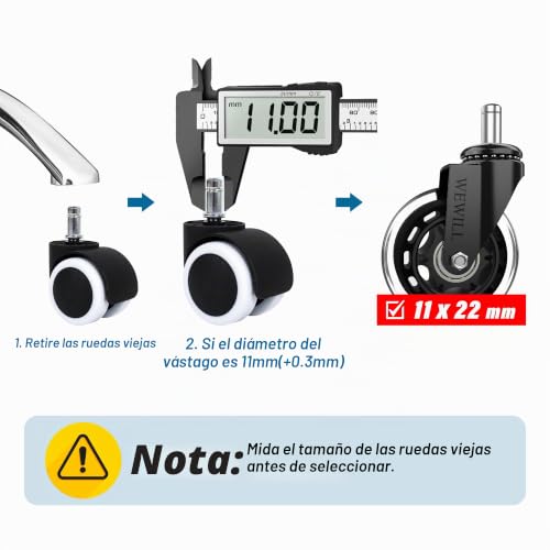 Miniatura 2 de Wewill Ruedas Para Sillas De Oficina 5 Pcs 11x22mm Ruedas De Repuesto Caster Silencioso Para Cualquier Piso Carga Total 300 Kg, Poliuretano, Negro