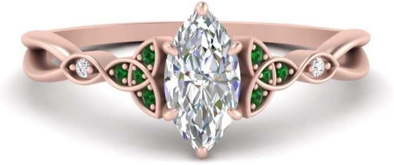 Image of 55Carat Choose Your Gemstone 14k Rose Gold Plated Marquise Shape Petite Engagement Ring Everyday Wedding Jewelry Handmade Gifts for Wife Celtic Knot Split Diamond CZ Birthstone Ring : US Size 4 to 12