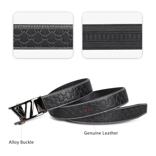 Image of Aurolran Men&Womens Leather Dress Belt Business Automatic Buckle Belt Color-Black Silver Gold