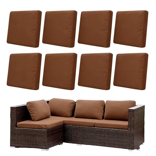 Morbuy 8 Pack Elastic Outdoor Cushion Covers, Water Resistant Garden Seat Cushion Covers, Replacement Patio Furniture Cushion Slipcovers for Rattan Corner Sofa (Light Brown) — image 1