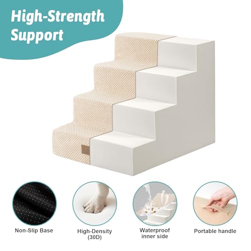 COZY KISS Dog Stairs for Small Dogs, 4 Tier Wider Pet Stairs for Couch and Beds, 17.7\" H Non-Slip Dog Steps for Old Cats, Puppy, Small Medium Dogs, 17.7x23.6x17.7 inch, Beige