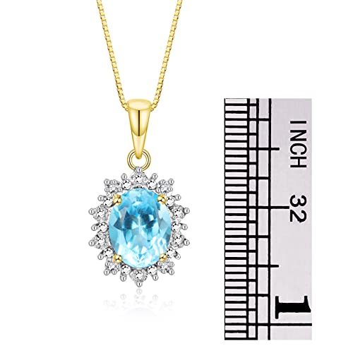 Image of Rylos Women's Yellow Gold Plated Silver Princess Diana Ring & Pendant Set. Gemstone & Diamonds, 9X7MM Birthstone. Matching Friendship Jewelry, Sizes 5-10.