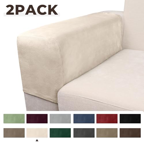 Image of Couch Arm Covers 2 Pcs Sofa Armrest Covers Stretch Couch,Armrest Cover for Chairs Scratch-Resistant Sofa Arm Cover Armchair Slipcovers,Ivory