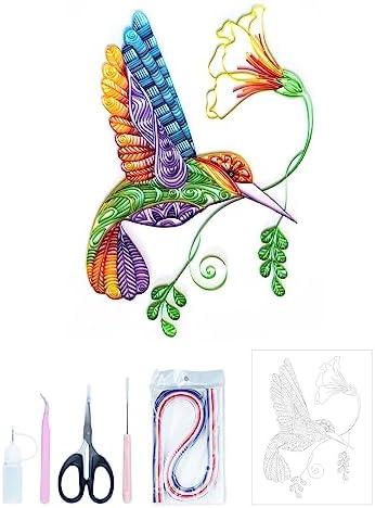 Uniquilling Paper Filigree Painting Quilling Kits,Panit by Numbers for Adults - Hummingbird Aniaml Shape,Handmade DIY Craft Wall Decoration Best Gifts (Basic, Hummingbird)