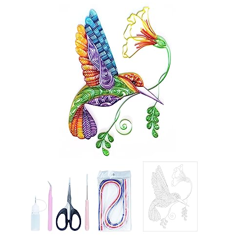 Uniquilling Paper Filigree Painting Quilling Kits,Panit By Numbers For Adults - Hummingbird Aniaml Shape,Handmade Diy Craft Wall Decoration Best Gifts (Basic, Hummingbird) #TOP3
