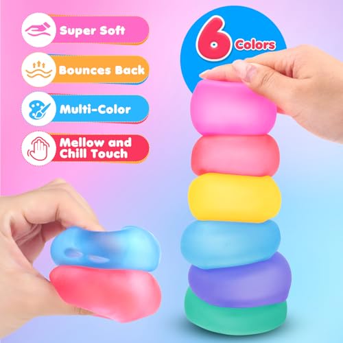 KLT Fidget Toys Stress Cube for Kids: 12 Pack Stretchy Squishy Toys for Adult - Mellow and Chill Ice Cubes for Party Favor Birthday Calm Down Toys in Classroom School Office