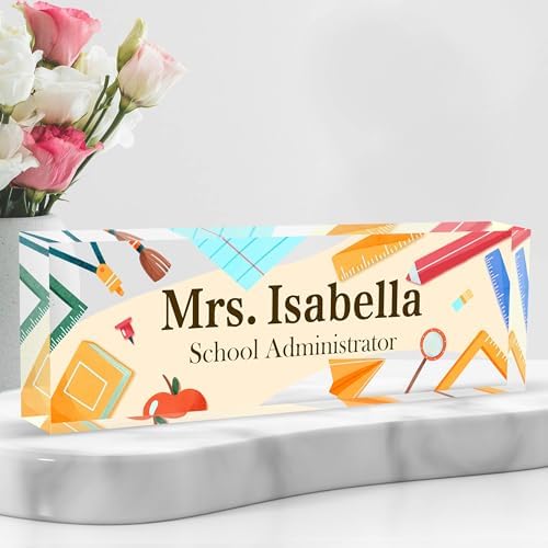 Personalized Name Plate for Desk Custom Acrylic Desk Name Plate Custom Employee Appreciation Gifts Office Gifts for Women, Men, Boss, Coworkers, Teacher, Nurse (Teacher)